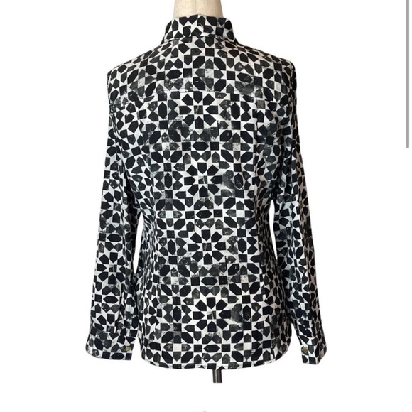 MICHAEL Michael Kors Black & White Geometric Print Long Sleeve Full Zip Top L - Picture 2 of 4